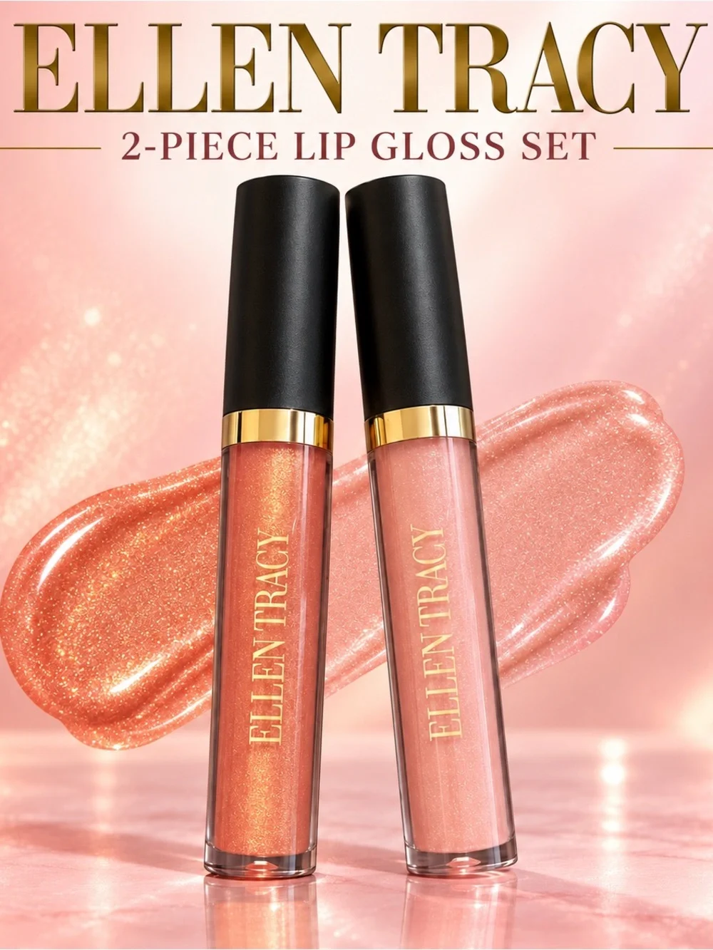 Ellen Tracy 2-Pack Lip Gloss Duo in Pale Pink Shimmer & Peach Gold